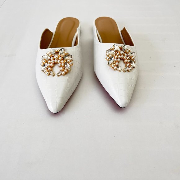 NEW Crocodile Pattern Flat Mules with Rhinestone & Faux Pearl, Sz EU 38( US 7.5) - Picture 7 of 14